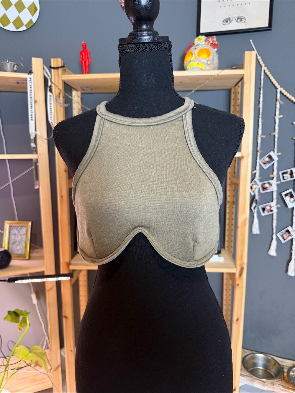 Women’s Olive Green Halter Underwire Crop Top